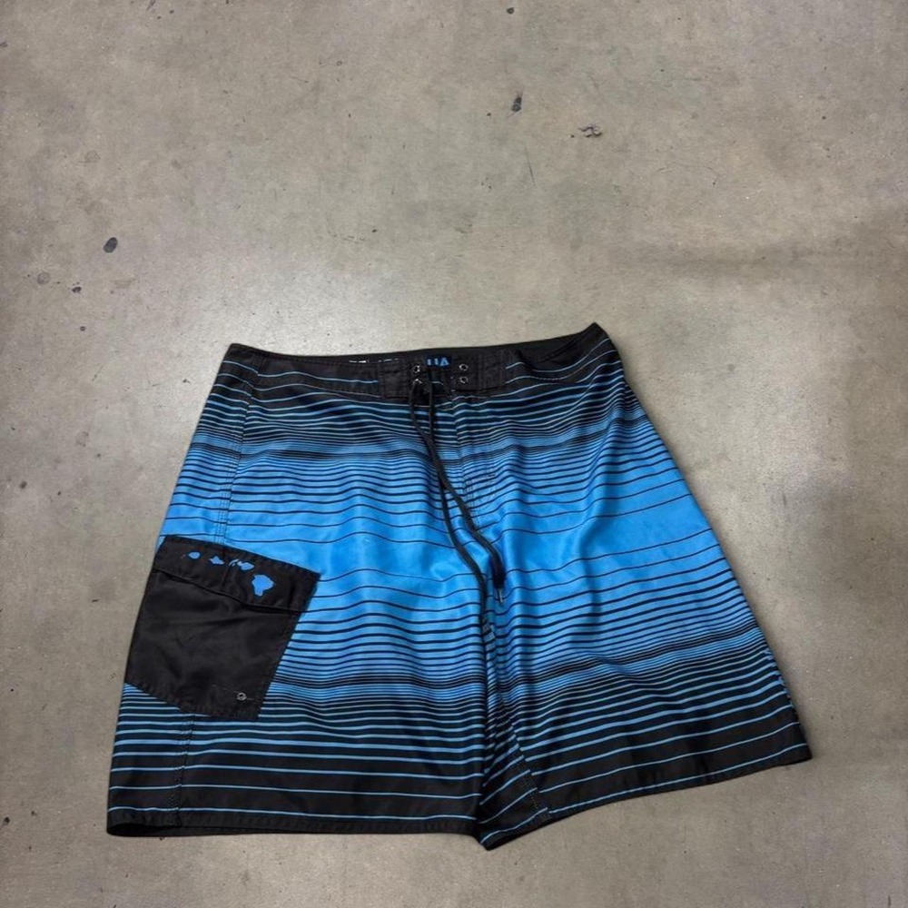 Honolua Honolulu Blue Board Shorts Mens 38 Y2K Striped Swim Trunks M1057HWI